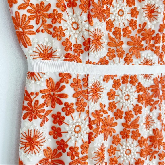 MUSE sz 2 Embroidered Floral Orange Sheath Dress Scalloped Back - Picture 6 of 17